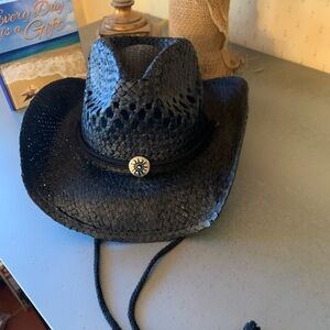 Peter Grimm DESPERADO BLACK raffia lightweight woven straw cowboy hat, ONE SIZE